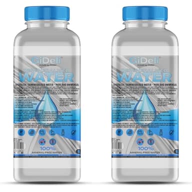 GiDeli Eau déminéralisée 2 x 1L Eau distillée pour fer à repasser, batteries, radiateurs, humidificateurs, aquarium et laboratoire Eau sans calcaire, inodore, claire