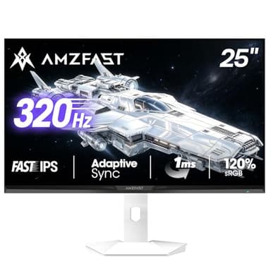 Amzfast 24.5 Pouces Ecran PC Gamer- 320Hz/240Hz, FHD 1920x1080, Fast IPS Écran, 1ms MPRT, 120% sRGB, Anti-Lumière Bleue, HDR, Adaptive Sync, VESA 100x100, HDMI 2.0x2/DP 1.4x2, Blanc - AMZG25F6F