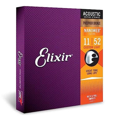 Elixir Cordes en Phosphore Bronze pour guitare acoustique avec revêtement NANOWEB, Custom Light (.011-.052)