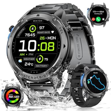 LIGE GPS Montre Connectée Homme, Boussole Montre Militaire Homme, 1.43" AMOLED/600mAh/170+ Modes Sportifs Montre Homme Sport, IP68 Mode Natation Montre Hhomme Etanche, Smartwatch pour iOS Android