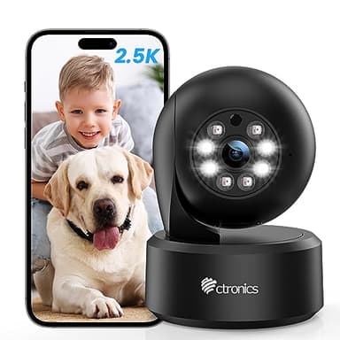 Ctronics 2,5K 4MP Caméra Surveillance WiFi Intérieure, 2,4/5GHz PTZ Camera Bluetooth avec Vision Nocturne Couleur, PTZ 355°/ 120°, Détection Humaine/Mouvement & Auto Tracking pour Bébé/Animaux (Noir)
