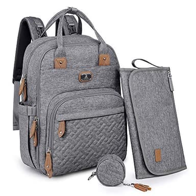 Dikaslon Sac à Dos à Langer Grand Sac Avec Matelas à langer et Porte tétine Pour bébé Garçon et Fille, Sangles de Poussette - Sac de Maternité Maman ou Papa (Gris)