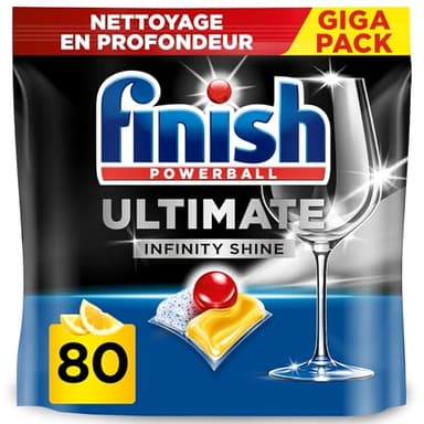 Finish Ultimate Infinity Shine Pastilles Lave-Vaisselle Citron, Imbattable contre les taches tenaces, 80 capsules