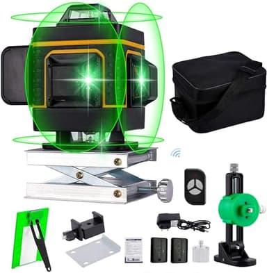 Niveau Laser 4 x 360°, 4D 16 Lignes Laser Rotatif Vertical Horizontal d'outil, Autonivelant de Niveaux avec d'auto-nivellement avec 2xBatteries Rechargeables Intégrées