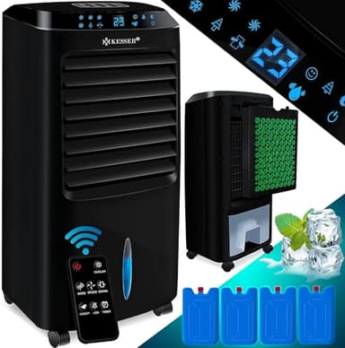 KESSER® 4in1 Climatiseur mobile | Climatiseur | Ventilateur de climatisation | Réservoir de 7 L | Minuterie à 3 niveaux | Humidificateur ioniseur | Refroidisseur d'air (Noir)