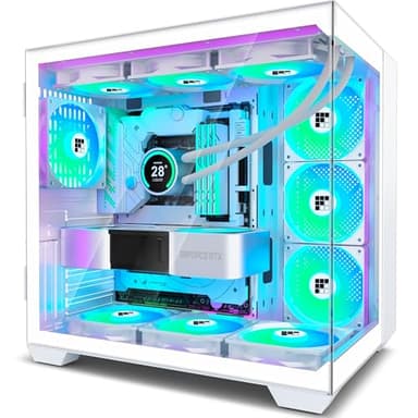 FOIFKIN F600 Boitier PC - 7 Ventilateurs ARGB PWM préinstallés, boitier PC de Jeu ATX, Tour Moyenne ATX, avec Type- C (Blanc)