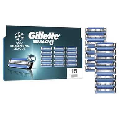 Gillette Mach3 Recharges De Lames De Rasoir Pour Homme, Rasoirs À 3 Lames 15 Recharges De Lames, Lames Plus Résistantes Que L’Acier