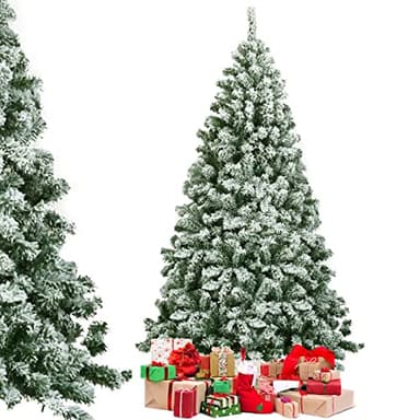COSTWAY Arbre de Noël Enneigé, Arbre de Noël Artificiel 180CM avec 928 Branches Aiguilles en PVC, Support Métallique Solide et Pliable pour Fête Familiale, Bureau, Magasin (180CM)