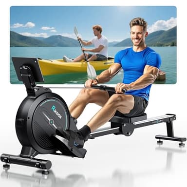 [Version d'essai 2026] Rameur Domestique avec entraîneur de Fitness magnétique, 16 Niveaux de résistance avec Application Exclusive, capacité de 160 kg avec écran LCD