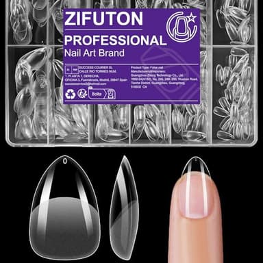 ZIFUTON Lot de 504 faux ongles amande, moyens, 10 tailles, extra larges, semi-givrés, transparents, boîte de rangement, nail art DIY