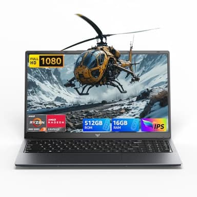 Tivique 2026 Ordinateur Portable 15,6" avec Ryzen 4300U jusqu'à 3,7GHz (Défaite N100/N150), 16GB RAM DDR4*2 + 512GB SSD M.2 avec 11 Pro Préinstallé, FHD,BT5.2,USB3.2,Type-C,Batterie 54,7Wh PC Portable