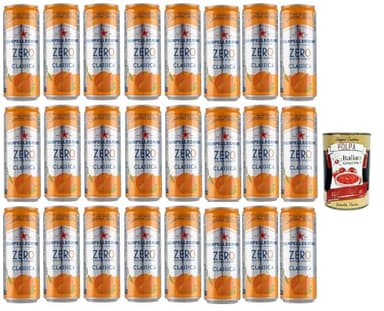 San Pellegrino Aranciata Zero boîtes sans sucre 24 x 33 cl Limonade orange sans sucre + Italian Gourmet polpa 400 g