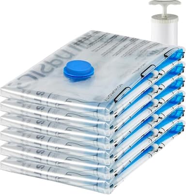 Amazon Basics Lot de 6 housses de rangement sous vide avec pompe manuelle - Jumbo Transparent, Fermeture éclair