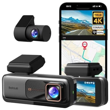 BOTSLAB 4K Dashcam Voiture Avant Arrière GPS, WiFi Caméra Voiture avec Carte SD 64GB,Camera Voiture Grand Angle 170°,ADAS,Vision Nocturne,WDR,G-Capteur,Mode Stationnement 24H,Enregistrement en Boucle