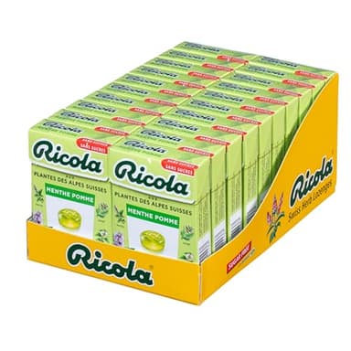 Ricola - 20 Boîtes de 50 g - Bonbons aux Plantes Suisses - Parfum Menthe Pomme - Rafraîchissant - sans Sucres