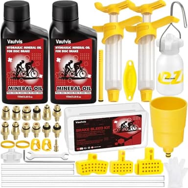 Vautvis Kit Purge Frein pour Shimano VTT MTB, Kit Huile Minérale, Kit de Purge de Frein Hydraulique pour Vélo, Comprenant 150ML de Liquide de Frein à Base D'huile Minérale