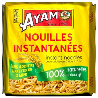 AYAM Nouilles Instantanées | 100% Naturelles | Sans assaisonnement ni Arôme | Farine de qualité | Prêtes en 3min | Sans additifs | Sans Glutamate | Sans conservateurs - 4x70g blocs-280g