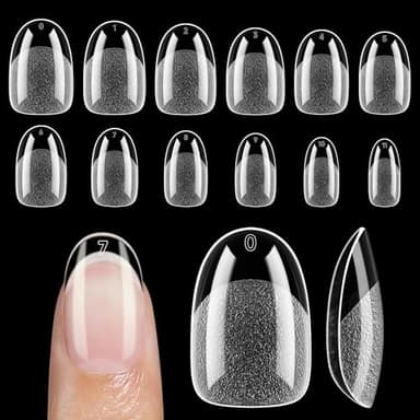 UNA GELLA Capsule Américaine Ongle Ovales Courtes, 120 PCS 12 Tailles Full Cover Capsules Ongles, Soft Gel Almond, Claires, Press-On pour DIY et Salon
