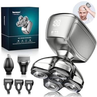 Kensen Rasoir Tete Chauve Homme 5D Tondeuse Cheveux Hommes Chauve 120 mins d'autonomie Tondeuse Crane Chauve Étanche Rasoir Crane Sec & Humide avec Coupe-Poils de Vez & Écran LED & Peigne Limite