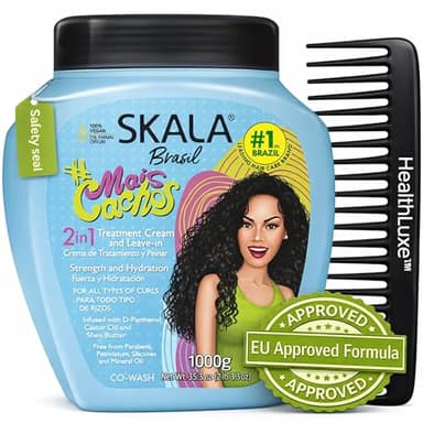 SKALA Mais Cachos Traitement pour Cheveux Bouclés 3ABC - Crème Anti-Frizz, Conditionnement & Démêlage 2-en-1, Végétal, 1kg avec Peigne à Dents Larges - Hydratant, Nourrissant, Définition des Boucles