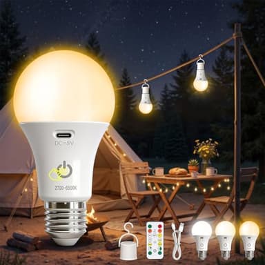 Kambo E27 Ampoule LED Rechargeable avec Batterie et Télécommande Lampe 7W à Minuterie, 3 Températures de Couleur pour Camping Sauvage, Activités, 1 Pièce