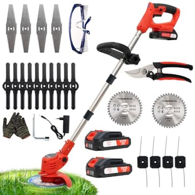 Débroussailleuse Electrique sans Fil 21V, avec 2 pièces Batterie et 4 Types de Lames Débroussailleuse à Gazon sans balais,légères et à Faible Bruit,pour Jardin Élagage,Pelouses et Terres Agricoles
