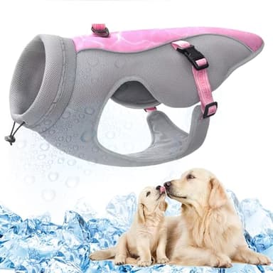 TVMALL Gilet Rafraîchissant pour Chien, Manteau Rafraîchissant Réfléchissant pour Chien, Sécurité, Protection Contre Le Soleil Et Technologie d'évaporation avec Harnais Sangles Réglables (Rose, L)