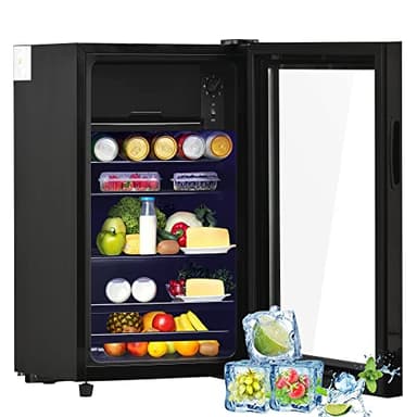 QSOST Mini Frigo avec Congélateur de 76L, Petit Réfrigérateur Congélateur-51, eau, bière ou vin. Fonctionnement à faible bruit, Réfrigérateur à Boissons Compact et Autoportant, Plateau (Noir)