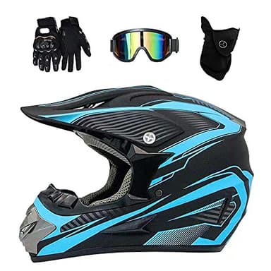 Jeunesse Enfant Casque de Motocross, Unisexe Intégral Hors Route Rue Courses VTT Casque de Moto, Downhill Enduro VTT BMX Dirt Bike Accident Casque, avec Lunettes Gants Masque(Gris,M/54-55CM)
