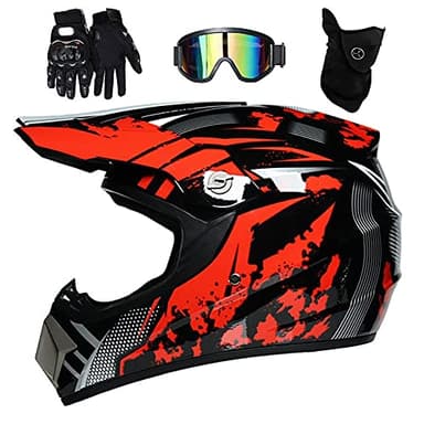Jeunesse Enfants Casque Motocross, Intégral Hors Route MX Moto Casque VTT Scooter Casque, Descente Enduro MTB BMX Vélo Tout-Terrain Accident Casque, avec Lunettes Gants Masque(Red,S/52-53CM)