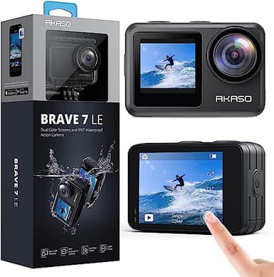 AKASO Brave 7 LE Caméra Sport 4K 30FPS 20MP WiFi, Action Cam 40M avec Écran Tactile IPX7, Caméra Stabilisateur EIS 2.0 avec Double Écran et Télécommande pour le Ski, la Natation, le Surf et la Plongée
