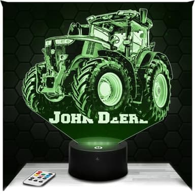 Lampephoto.fr - Lampe 3D J. Deere Tracteur Agricole, Idée Cadeau Agriculteur, Veilleuse Tactile Led, Effet Hologramme 3D, Idée Cadeau Noël Anniversaire Garçon et Fille, Déco Chambre TOP
