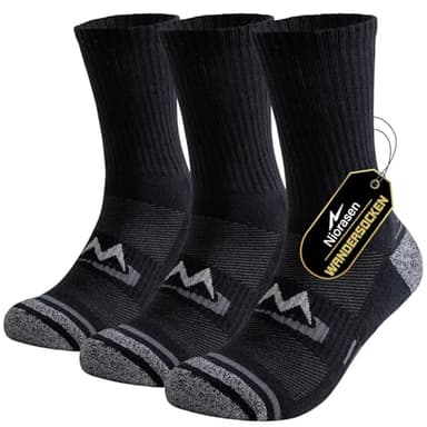 Niorasen Chaussettes Randonnée Homme, 3 Paires Chaussettes Sport Respirantes et Rembourrées en Coton, Chaussette Anti Ampoule Pour le Trekking, Tennis, Running