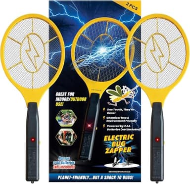 Lot de 2 tapettes à mouches électriques, piège à mouches électrique, tueur de moustiques - Chauve-souris anti-parasitaire intérieure et extérieure - Sans danger au toucher avec filet de sécurité à 3 c