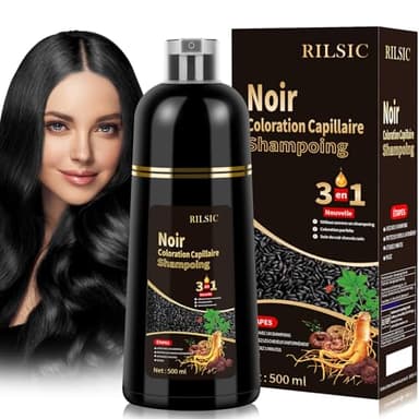 Shampoing Colorant Noir Hair Dye Shampoo 3 en 1,Shampooing Instantané pour Cheveux,Shampooing Colorant Cheveux Blancs,Color Shampoo pour Hommes et Femmes 500ml