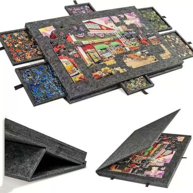 Planche de Puzzle Portable, Table de Puzzle Inclinable avec Support Réglable, Planche de Puzzle en Feutre Léger avec Couvercle Et 6 Tiroirs de Tri, pour Jusqu'à 1000 Pièces gray
