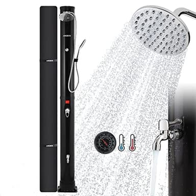 AREBOS Douche Solaire 40 L | avec thermomètre intégré | douchette | avec Douche de Pied & raccord de Tuyau d'arrosage | matériel de Montage et Housse de Protection Inclus | Noir