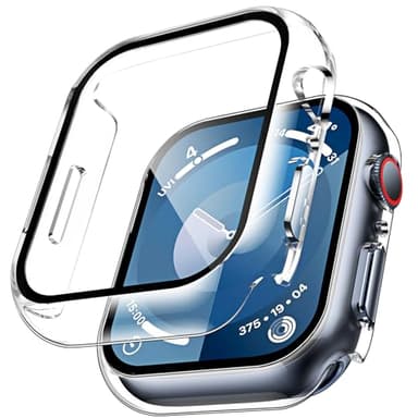 TAURI 2 Pièces PC Coque Compatible avec Apple Watch Series 9/8/7 41mm, Protection écran Dur Ultra Mince [Sensible au Toucher] en Verre trempé iWatch Serie 9/8/7 41mm-Transparent