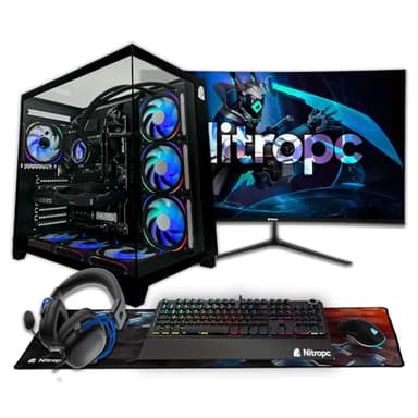 NitroPC - Pack Nitro Plus | PC Gaming Complet (Intel i9 12900K 16/24 5,2 GHz, RTX 5070 12 Go, RAM 32 Go, M.2 1 to, Windows 11 Pro, RGB | WiFi, Moniteur 27", Clavier, Souris, Casque) (Noir)