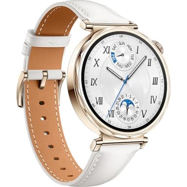 Montre connectée Huawei Watch GT 5 41 mm doré en acier inoxydable avec bracelet en cuir reconstitué Blanc
