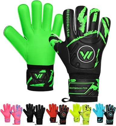 WESTWOOD FOX Gants de Gardien,Gants de Football avec Protection des Doigts pour Enfants,Adultes,Paume antidérapante en Latex Dumbo (Noir-Vert, Taille 6, Convient aux Enfants âgés de 8 à 10 Ans.)