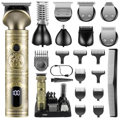 VGR Tondeuse Barbe Homme Kit Professionnel Tondeuse Cheveux Rasoirs électriques 0 mm Cheveux Chauve Avec Lame en T Tondeuse Nez et Barbe Tondeuse de Précision 7 en 1