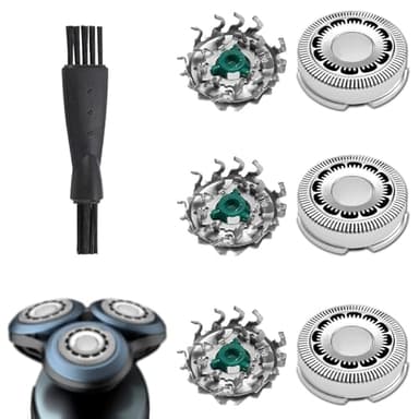 SH60/72 Lot de 3 têtes de rasage compatibles avec Philips Series 6000, SH60, S6000, S6810, S6820, S6850, S6880/81, avec brosse de nettoyage, accessoire de rasage sec et humide