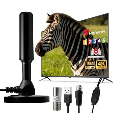 Antenne TV Intérieure Puissante TNT HD avec Base Magnétique Réception 360° Compatible 4K UHD TNT HD DVB-T2 HD DVB-T Câble Coaxial 3M Antenne TNT sans Abonnement pour Télévision Intelligente
