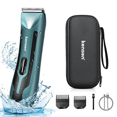 kensen Tondeuse Corps Homme, Tondeuse Intime Homme, Tondeuse Homme Partie Intime Étanche IPX7 Autonomie 120min Rechargeable par USB avec Lumière LED pour Aisselles, Aines, Poils Intimes  (Vert)