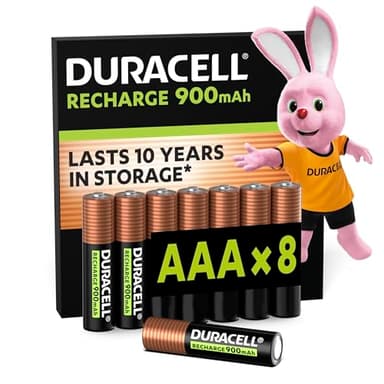 Duracell Rechargeables Piles AAA (lot de 8), 900 mAh, NiMH, pré-chargées, Longue durée, un packaging recyclable 0% plastique