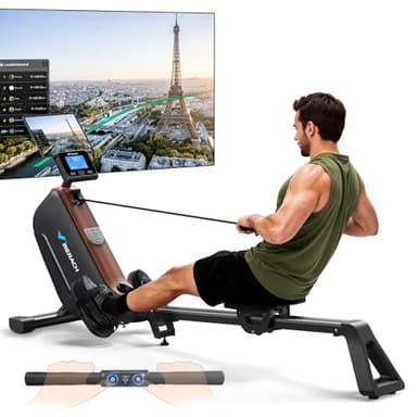 MERACH Rameur d'appartement Pliable, rameur magnétique Silencieux et Auto-alimenté amélioré, Rails de Guidage améliorés et allongés pour Une Plus Grande liberté de Mouvement (R15B4)