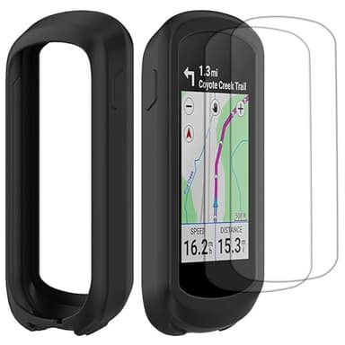 Buoluoioir Coque en Silicone + 2 Films pour Garmin Edge Explore 2, Film de Protection Écran en Verre Flexible Haute Transparence Accessoire Compteur GPS Vélo pour Garmin Edge Explore 2, Noir