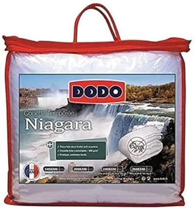 DODO - Couette Tempérée Niagara 140x200 cm - Convient 1 Personne - Anti-Acariens, Douce, Confortable - Tissu 100% Coton - Garnissage 100% polyester fibre Volupt’air 300G/M2 - Lavable en Machine à 40°C