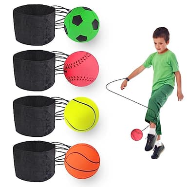 Jastown 4 PCS Balle rebondissante avec Corde élastique et Bracelet, Jouet de Retour élastique pour Enfants et Adultes, Entraînement à la Coordination Main-œil, Balle rebondissante